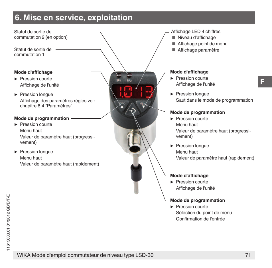 Mise en service, exploitation | WIKA LSD-30 User Manual | Page 71 / 104
