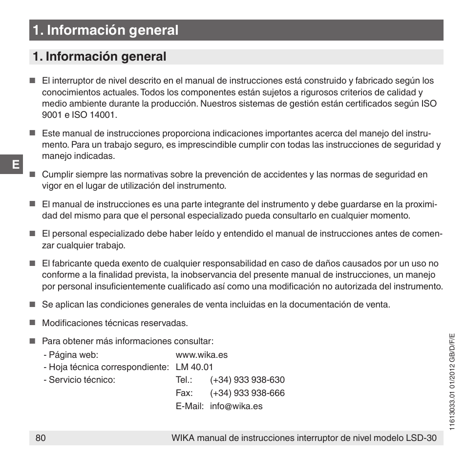Información general | WIKA LSD-30 User Manual | Page 80 / 104