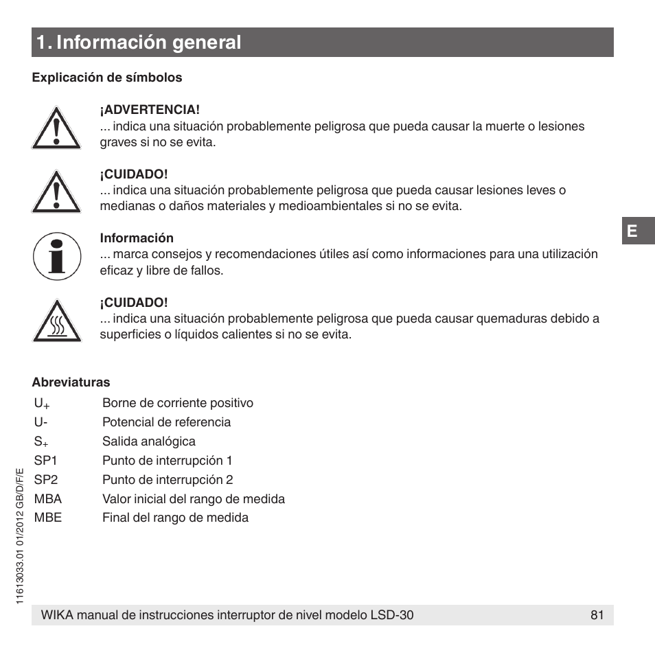 Información general | WIKA LSD-30 User Manual | Page 81 / 104