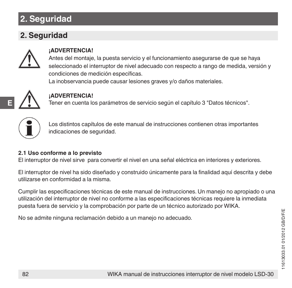 Seguridad | WIKA LSD-30 User Manual | Page 82 / 104