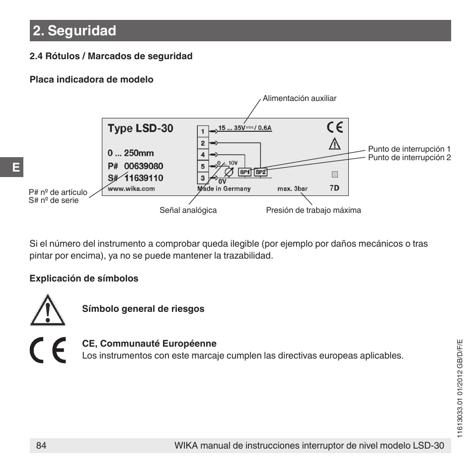 Seguridad | WIKA LSD-30 User Manual | Page 84 / 104