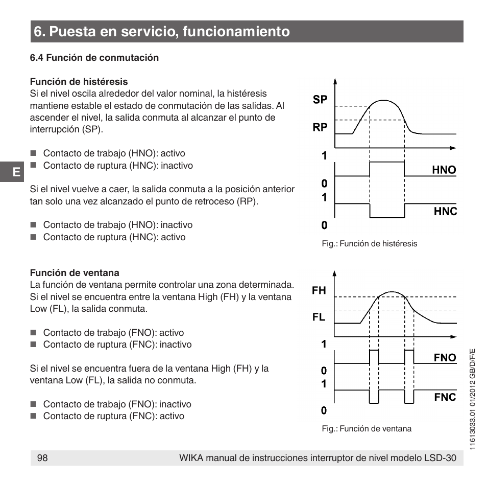 Puesta en servicio, funcionamiento | WIKA LSD-30 User Manual | Page 98 / 104
