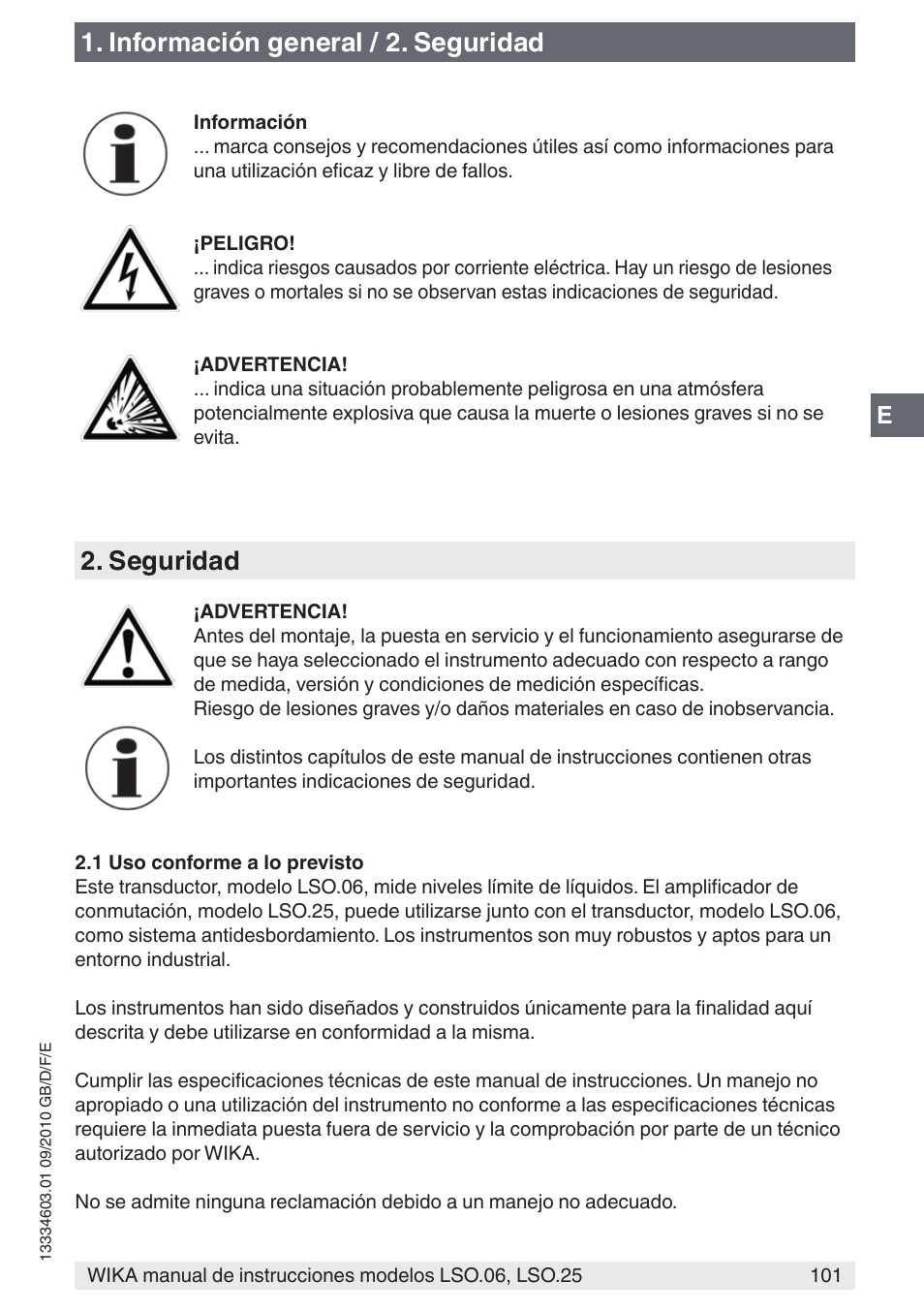 Información general / 2. seguridad, Seguridad | WIKA LSO.25 User Manual | Page 101 / 132