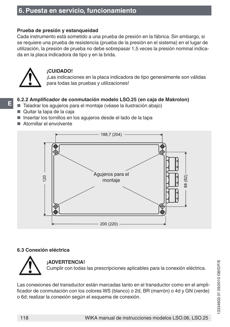 Puesta en servicio, funcionamiento | WIKA LSO.25 User Manual | Page 118 / 132