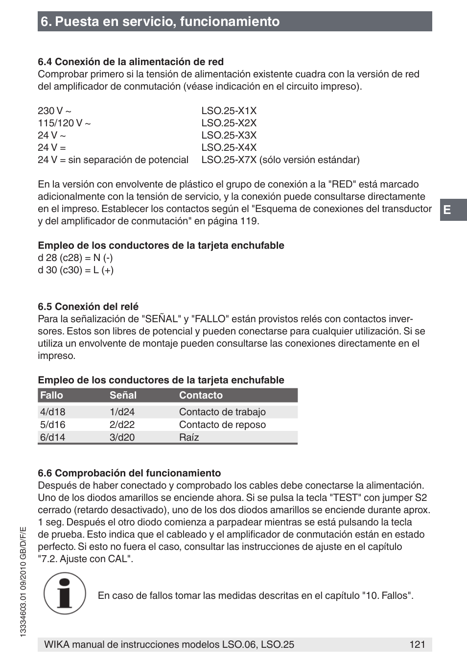 Puesta en servicio, funcionamiento | WIKA LSO.25 User Manual | Page 121 / 132