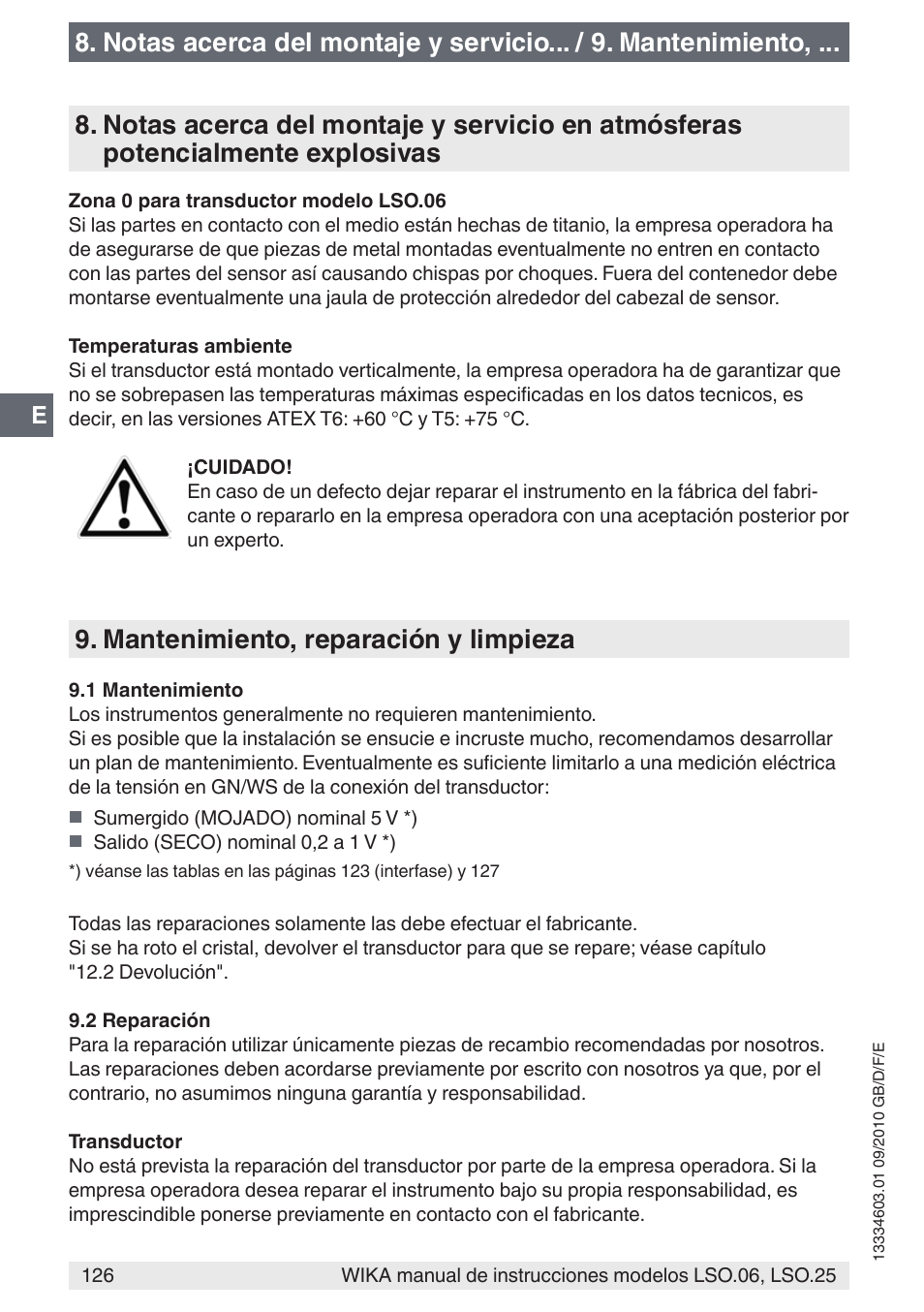 Mantenimiento, reparación y limpieza | WIKA LSO.25 User Manual | Page 126 / 132