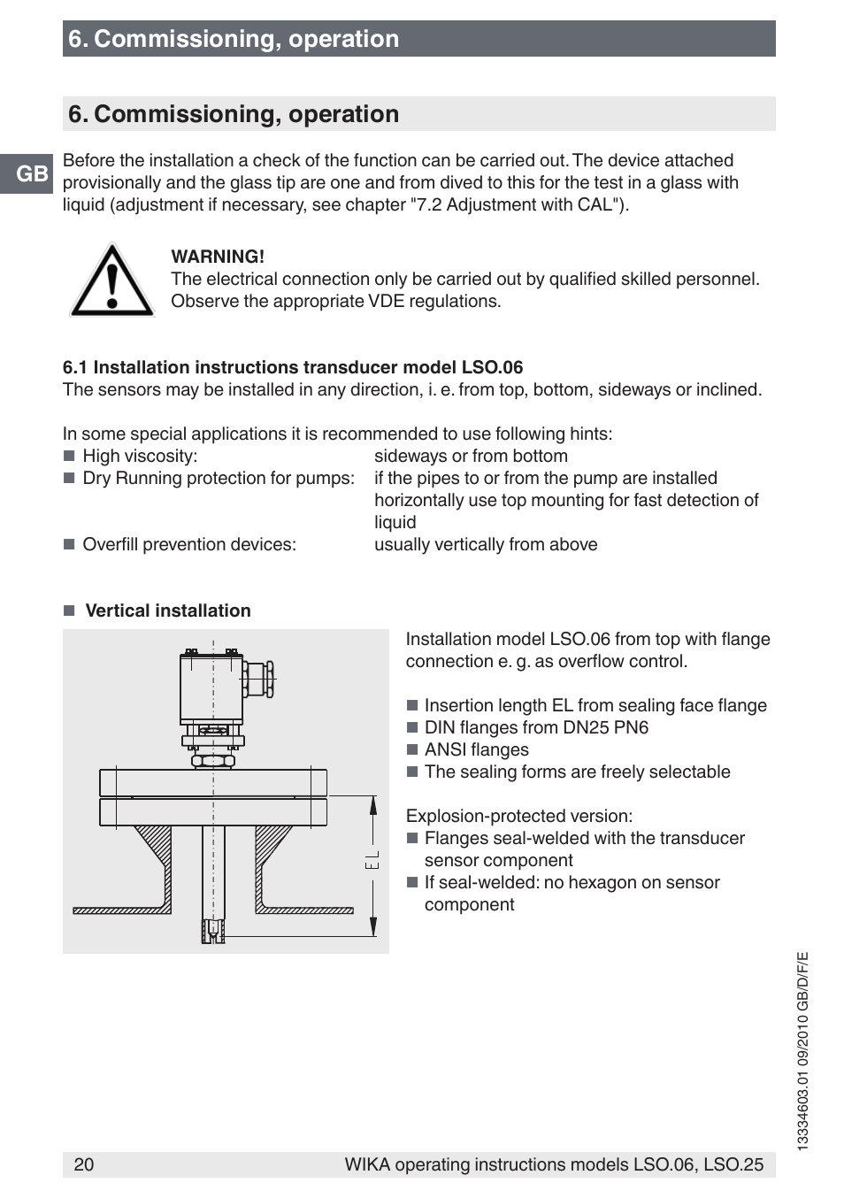 Commissioning, operation | WIKA LSO.25 User Manual | Page 20 / 132