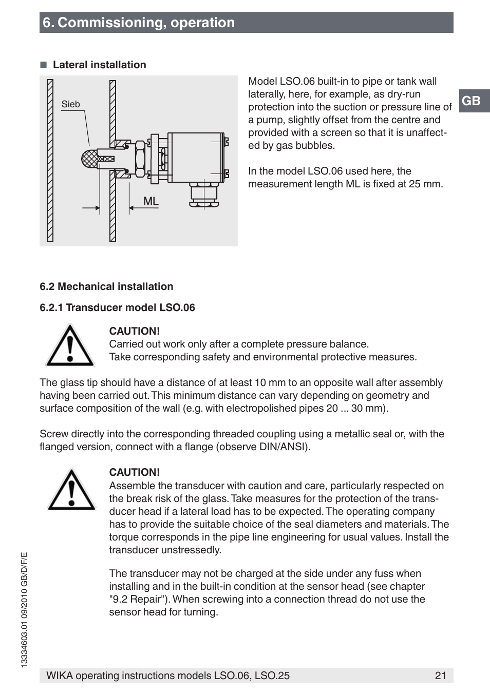 Commissioning, operation | WIKA LSO.25 User Manual | Page 21 / 132