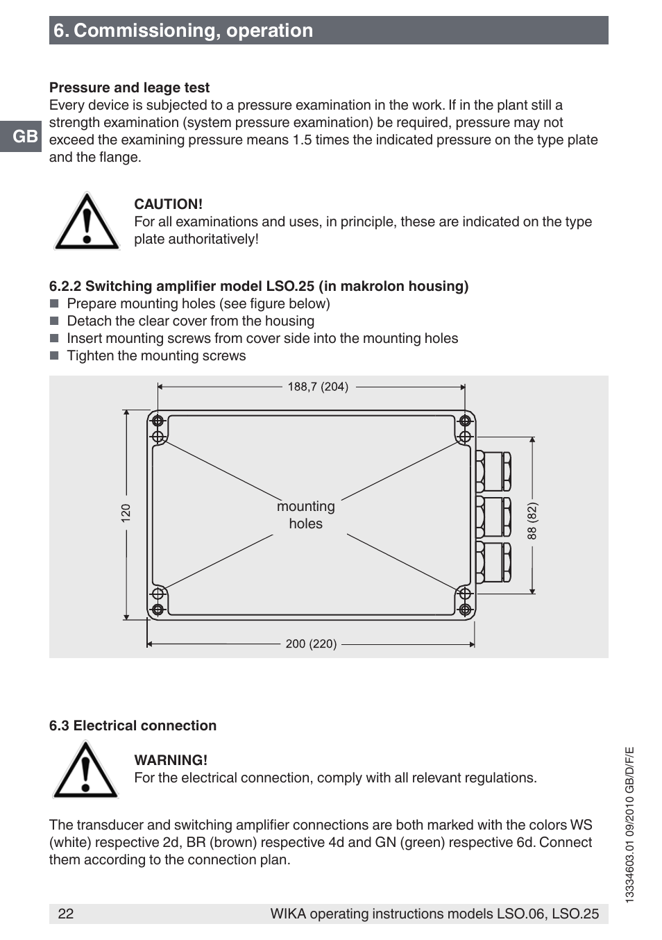 Commissioning, operation | WIKA LSO.25 User Manual | Page 22 / 132