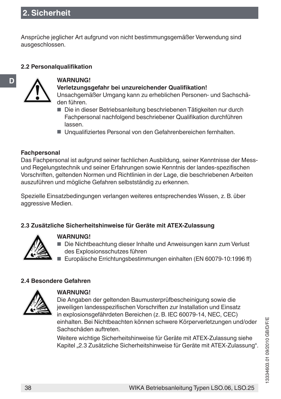 Sicherheit | WIKA LSO.25 User Manual | Page 38 / 132