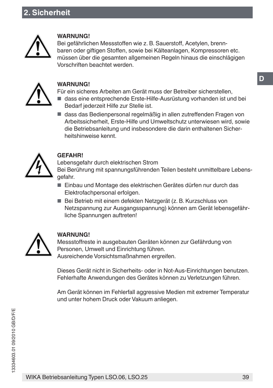 Sicherheit | WIKA LSO.25 User Manual | Page 39 / 132