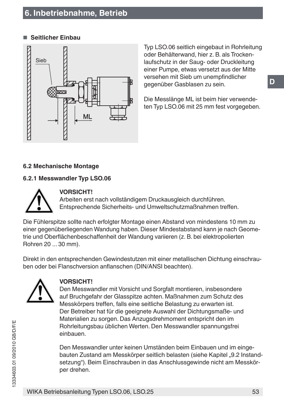 Inbetriebnahme, betrieb | WIKA LSO.25 User Manual | Page 53 / 132