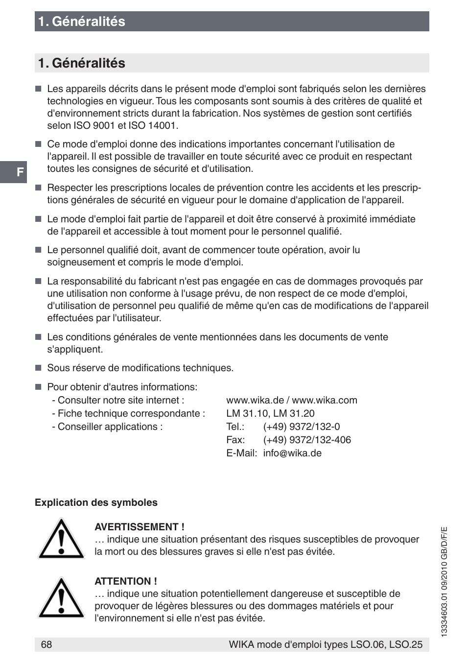 Généralités | WIKA LSO.25 User Manual | Page 68 / 132