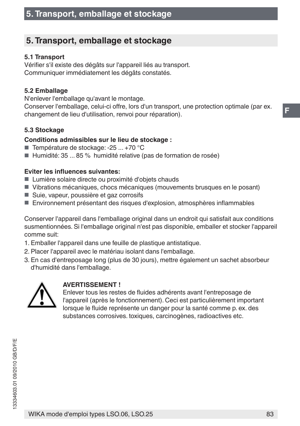 Transport, emballage et stockage | WIKA LSO.25 User Manual | Page 83 / 132