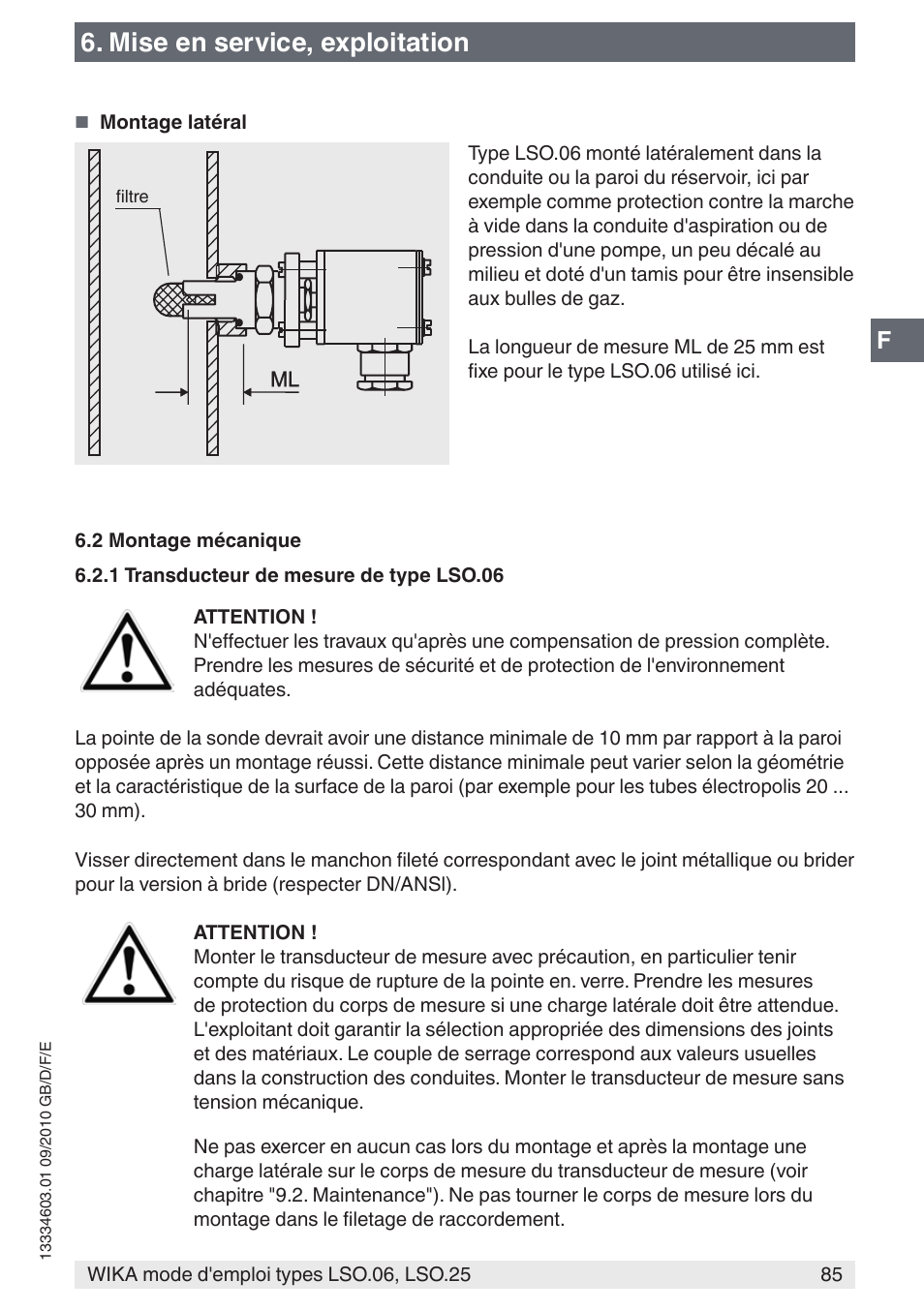 Mise en service, exploitation | WIKA LSO.25 User Manual | Page 85 / 132