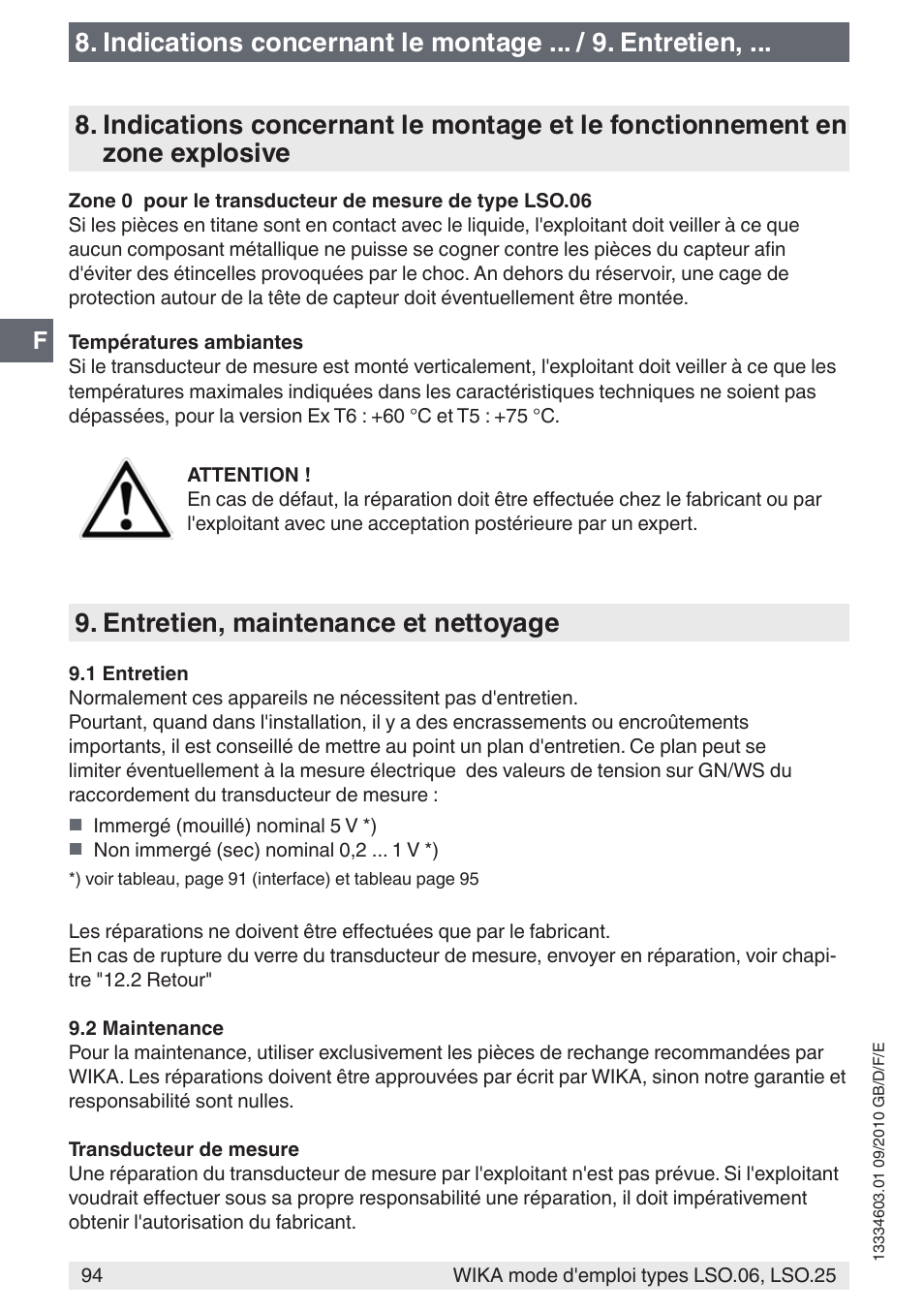 Entretien, maintenance et nettoyage | WIKA LSO.25 User Manual | Page 94 / 132