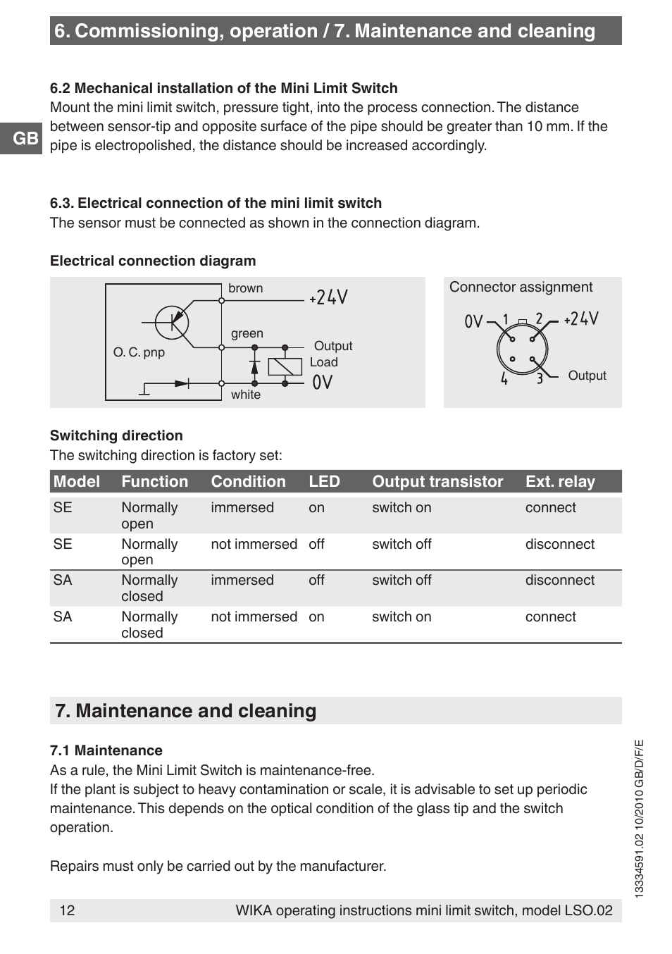 Maintenance and cleaning | WIKA OLS-C20 User Manual | Page 12 / 60