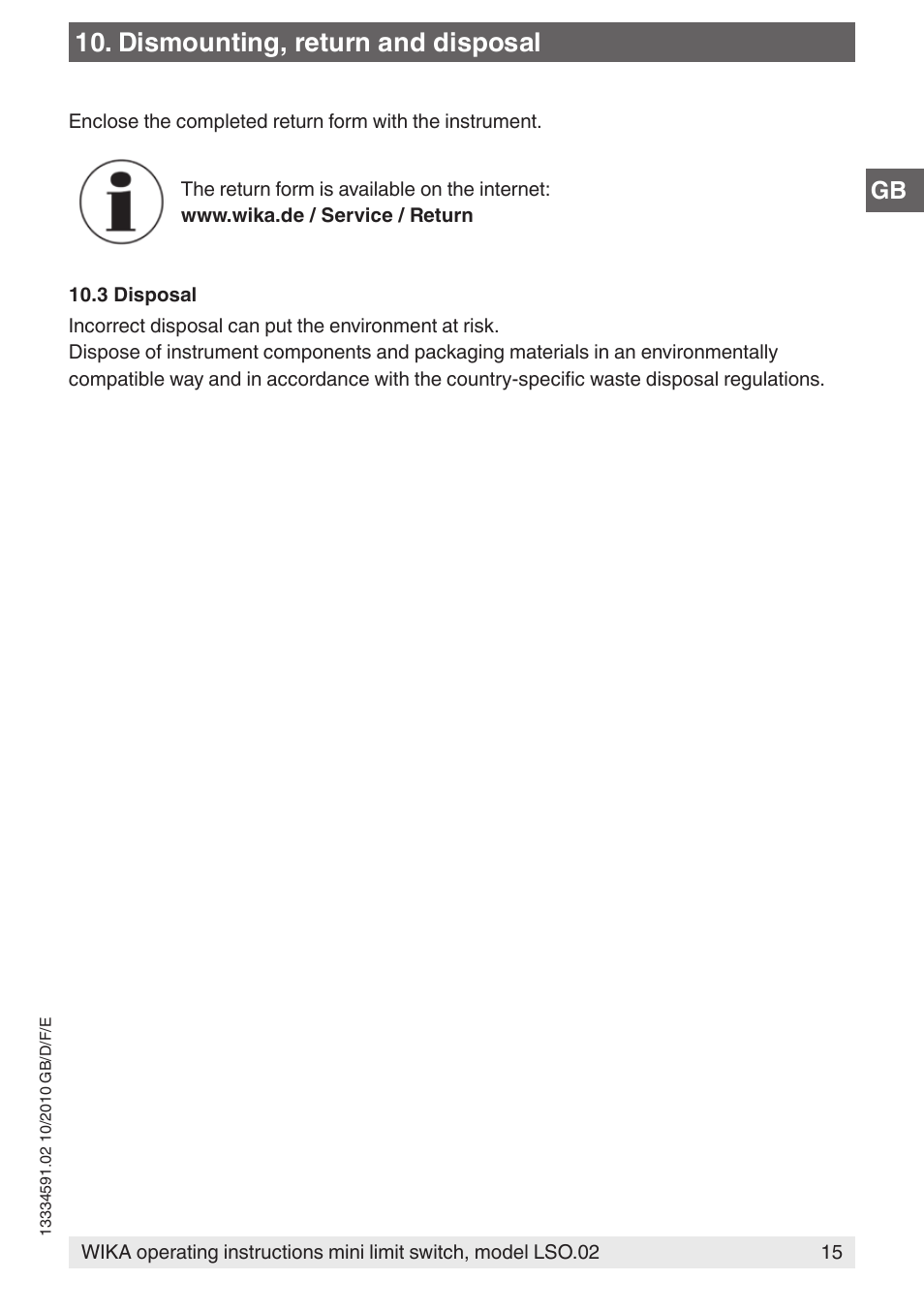 Dismounting, return and disposal | WIKA OLS-C20 User Manual | Page 15 / 60