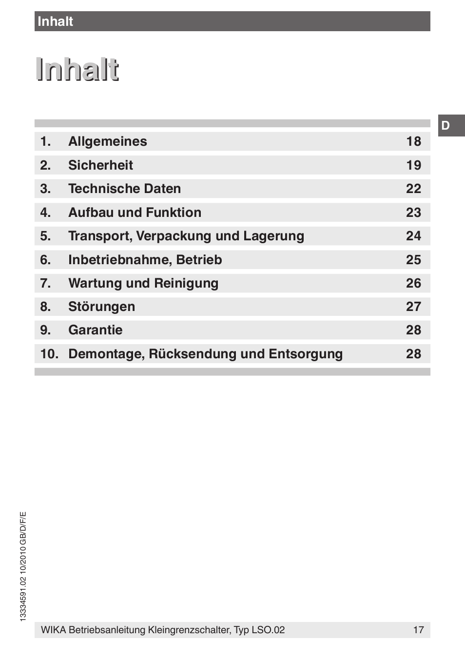 Inhalt | WIKA OLS-C20 User Manual | Page 17 / 60