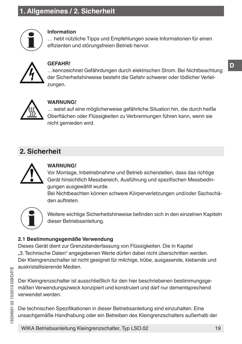 Allgemeines / 2. sicherheit, Sicherheit | WIKA OLS-C20 User Manual | Page 19 / 60