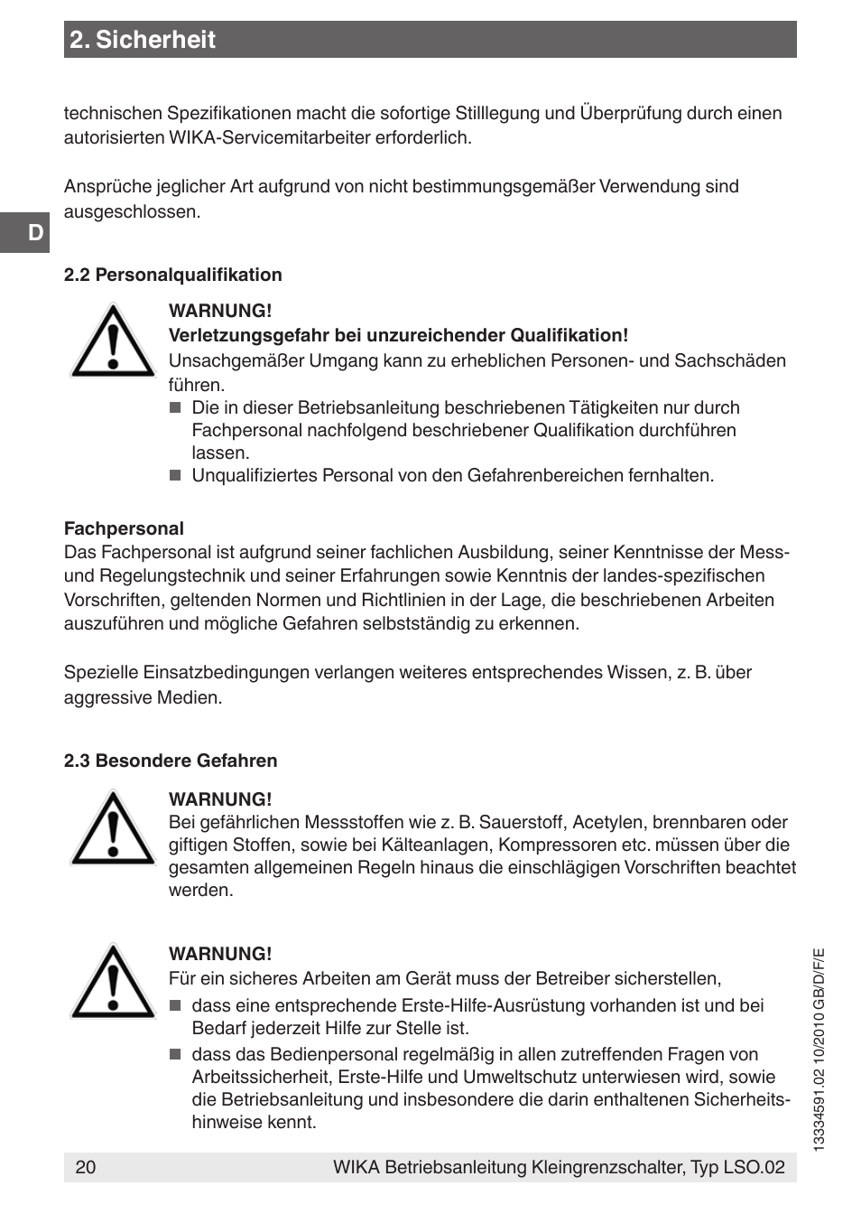 Sicherheit | WIKA OLS-C20 User Manual | Page 20 / 60