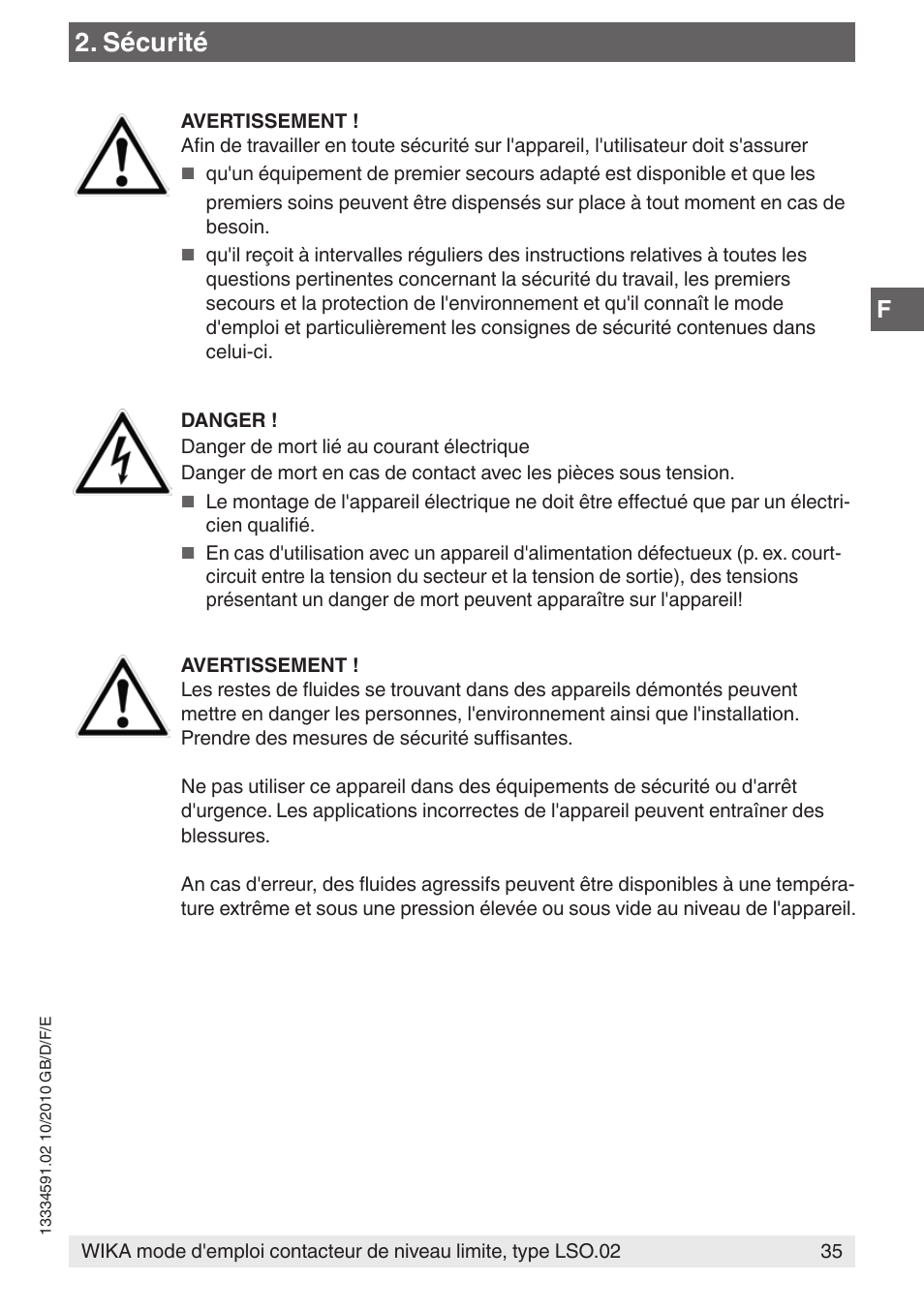 Sécurité | WIKA OLS-C20 User Manual | Page 35 / 60