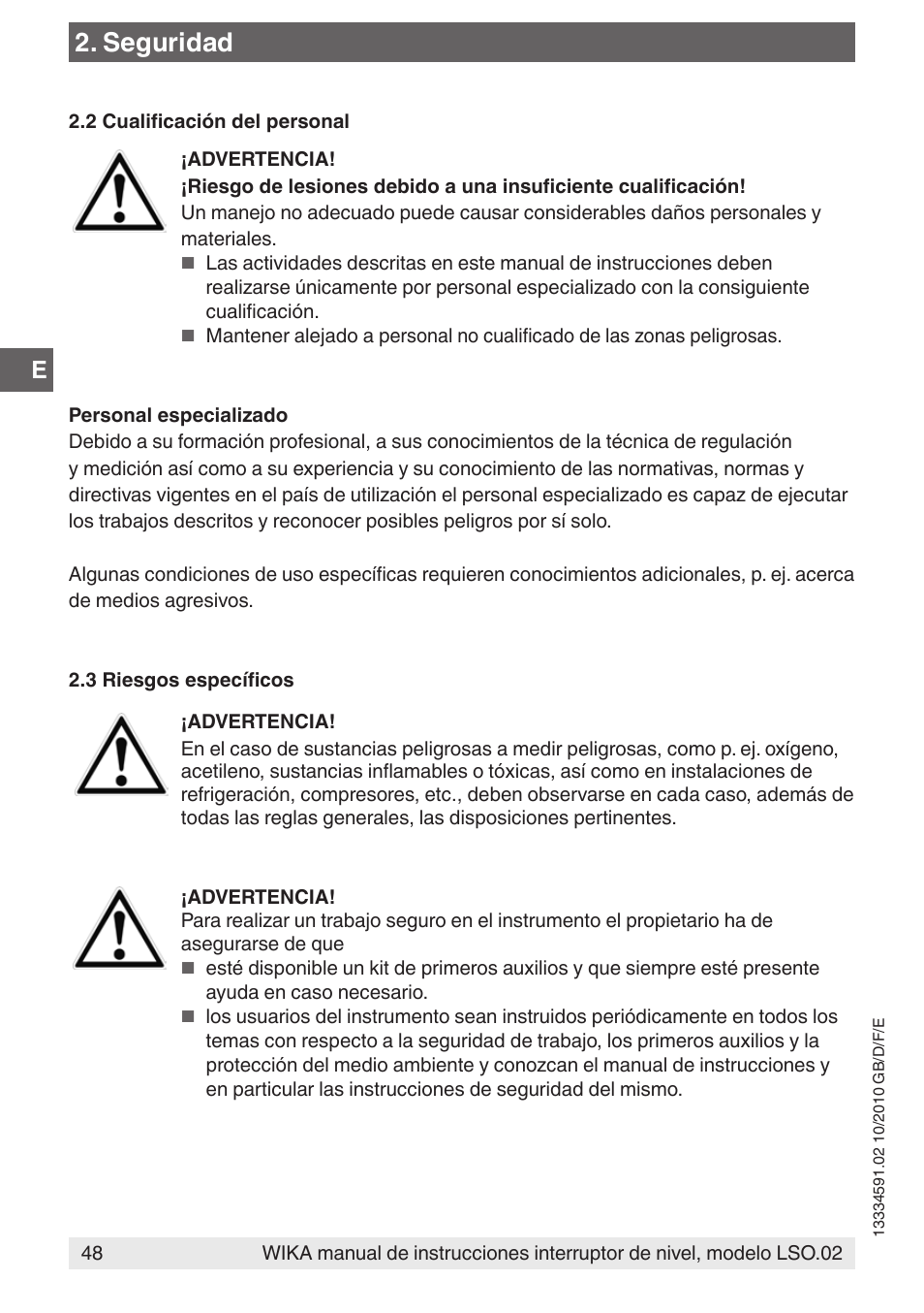 Seguridad | WIKA OLS-C20 User Manual | Page 48 / 60