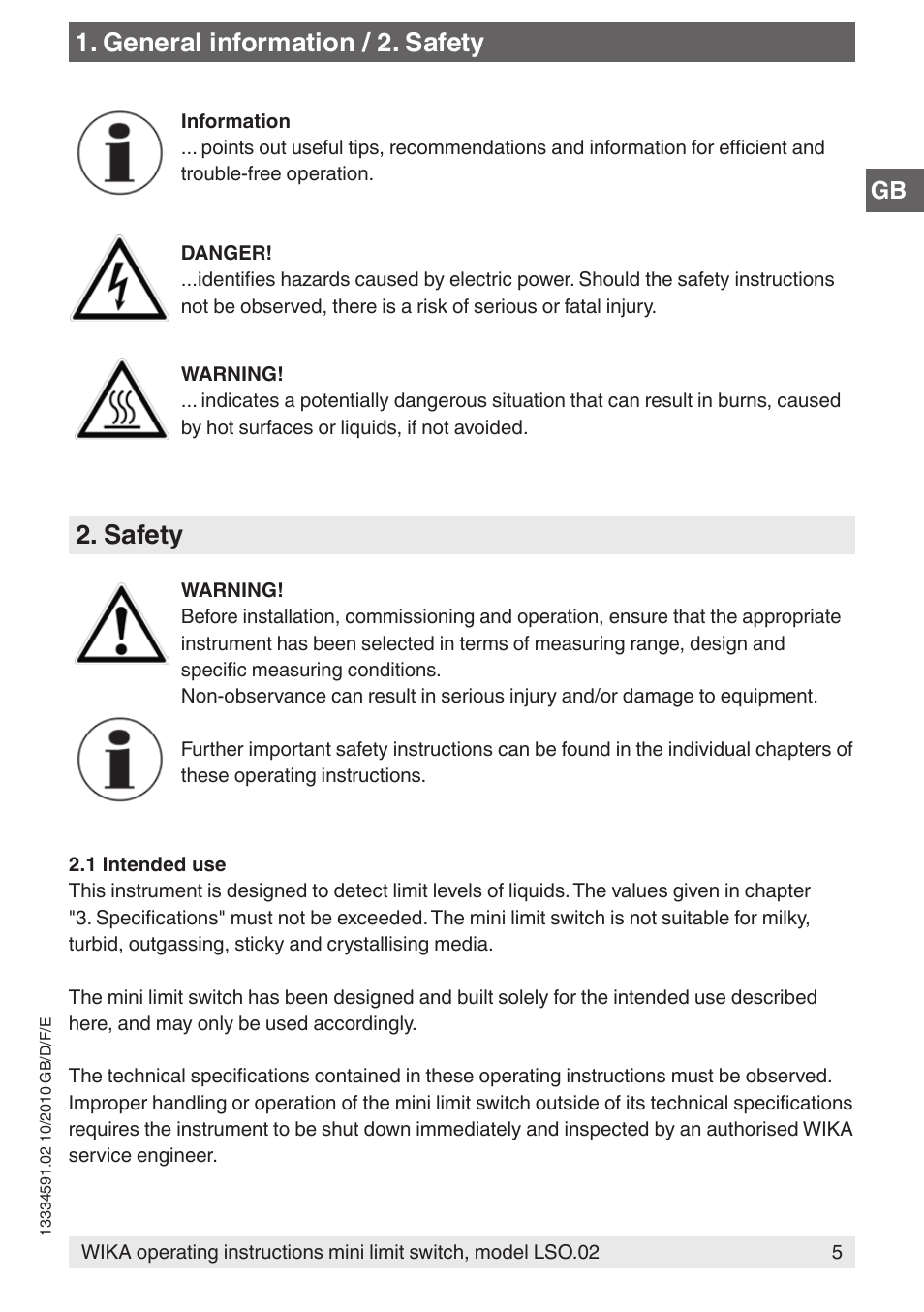 General information / 2. safety, Safety | WIKA OLS-C20 User Manual | Page 5 / 60