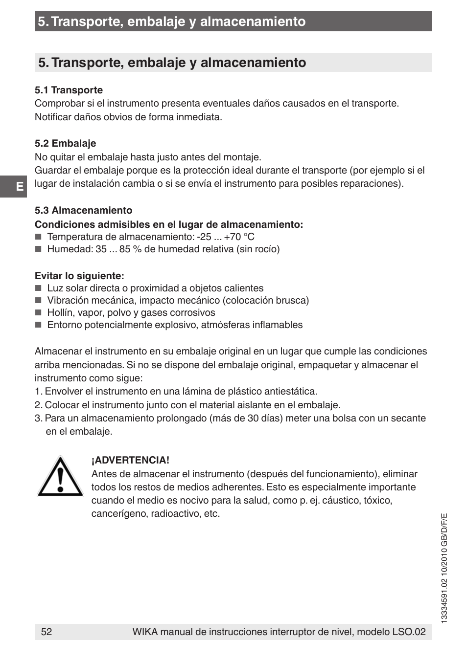 Transporte, embalaje y almacenamiento | WIKA OLS-C20 User Manual | Page 52 / 60