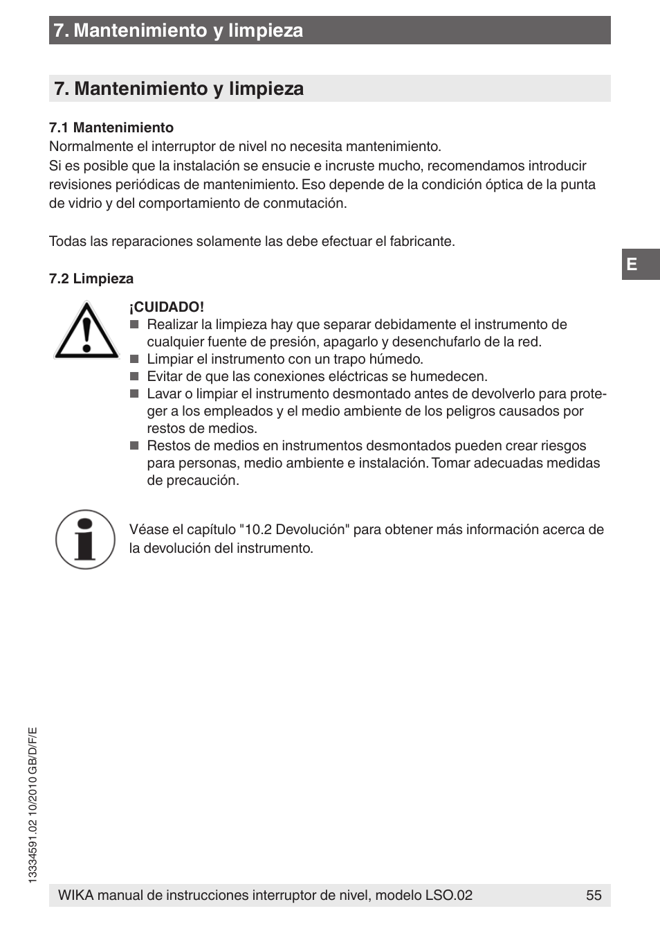 Mantenimiento y limpieza | WIKA OLS-C20 User Manual | Page 55 / 60