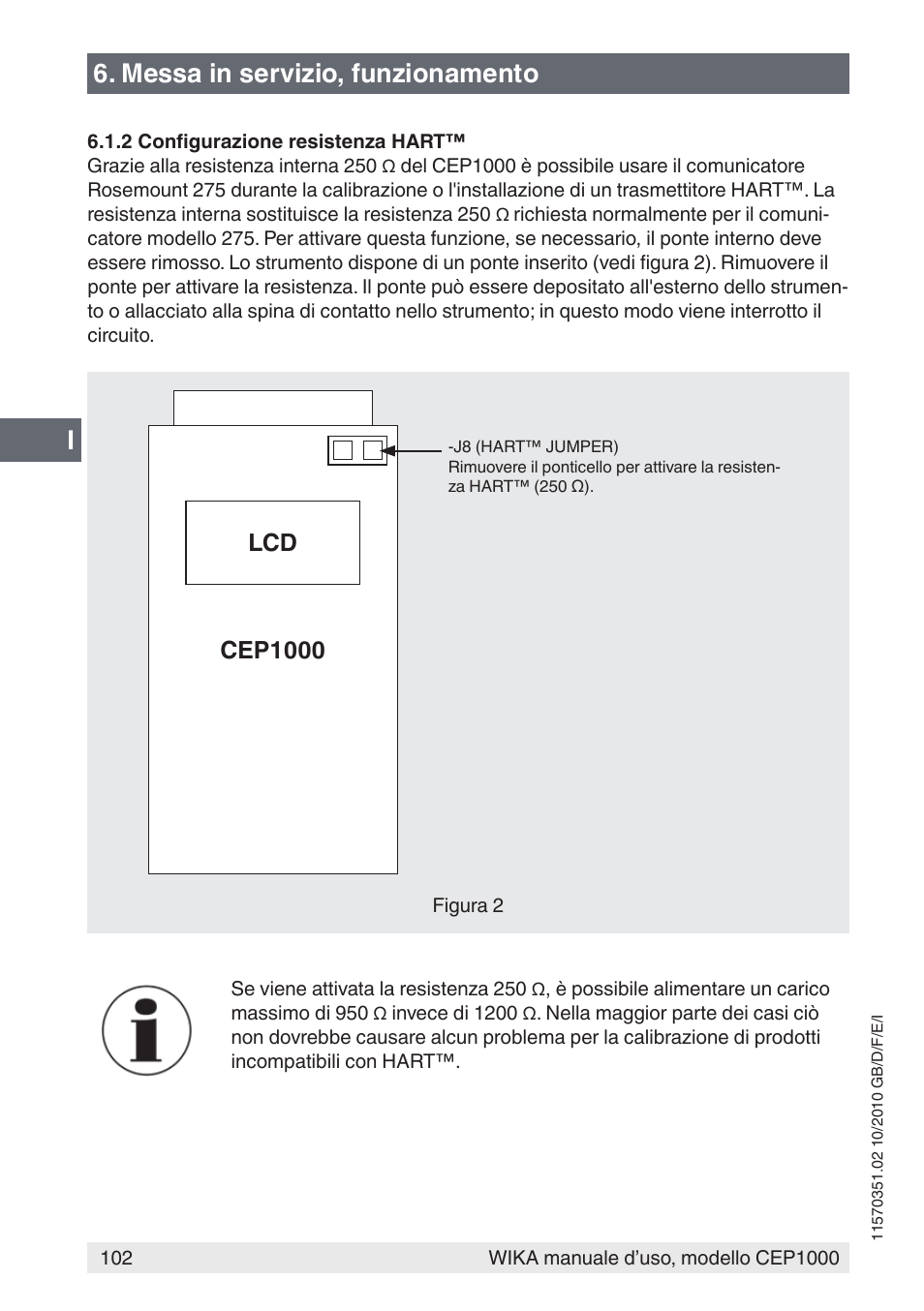 I6. messa in servizio, funzionamento, Cep1000 lcd | WIKA CEP1000 User Manual | Page 102 / 112