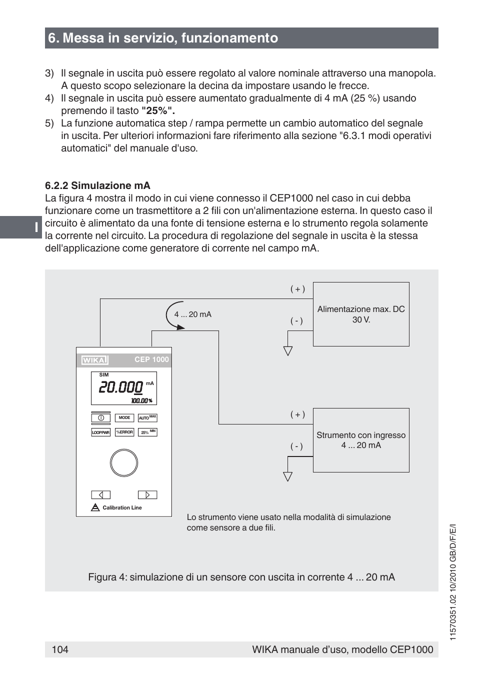 I6. messa in servizio, funzionamento | WIKA CEP1000 User Manual | Page 104 / 112