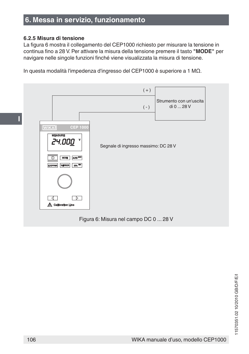 I6. messa in servizio, funzionamento | WIKA CEP1000 User Manual | Page 106 / 112