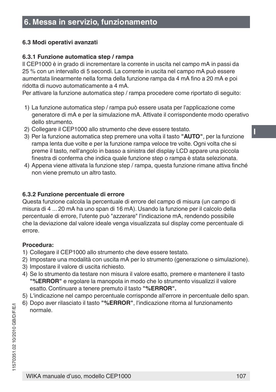 I6. messa in servizio, funzionamento | WIKA CEP1000 User Manual | Page 107 / 112