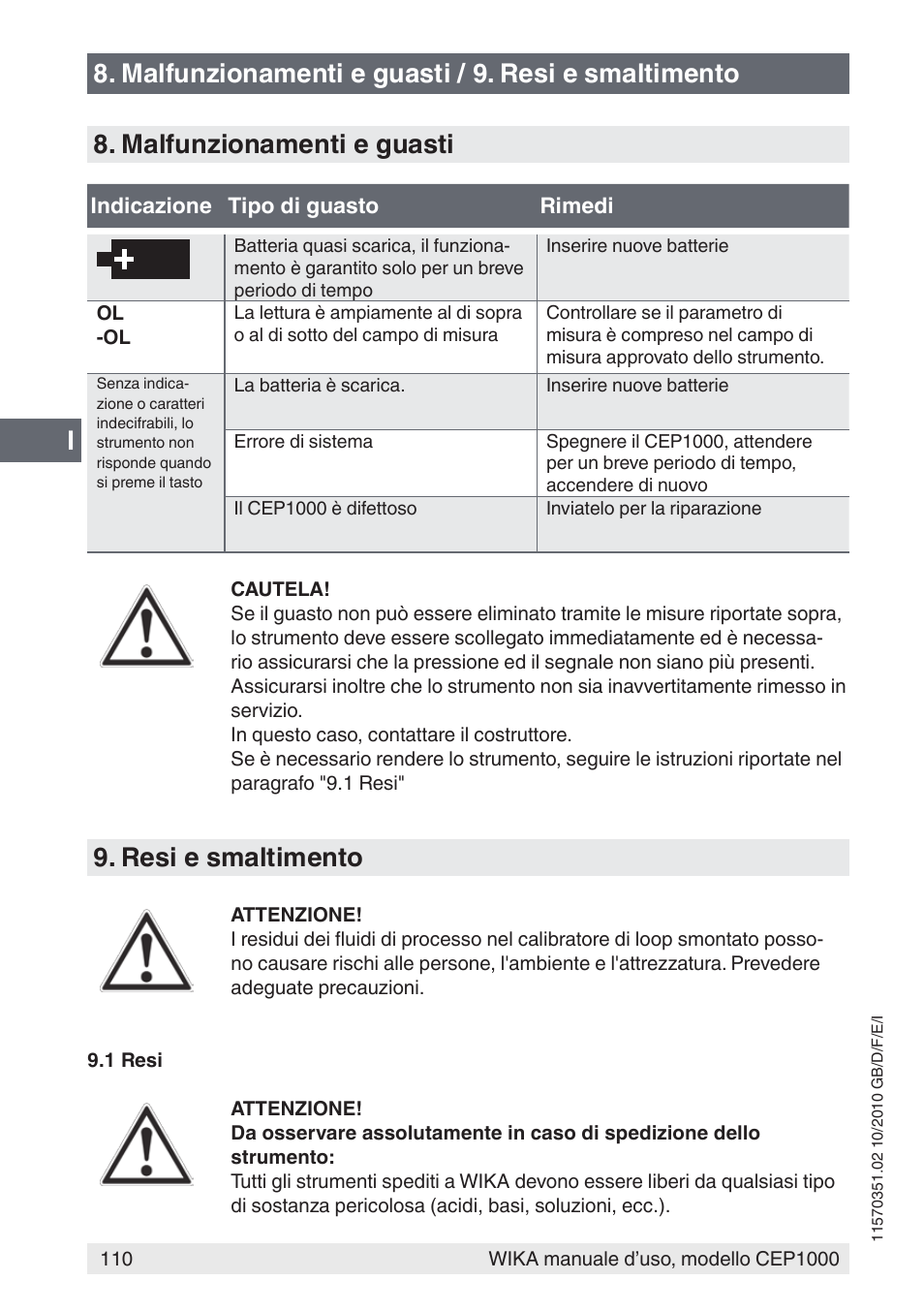 Resi e smaltimento | WIKA CEP1000 User Manual | Page 110 / 112