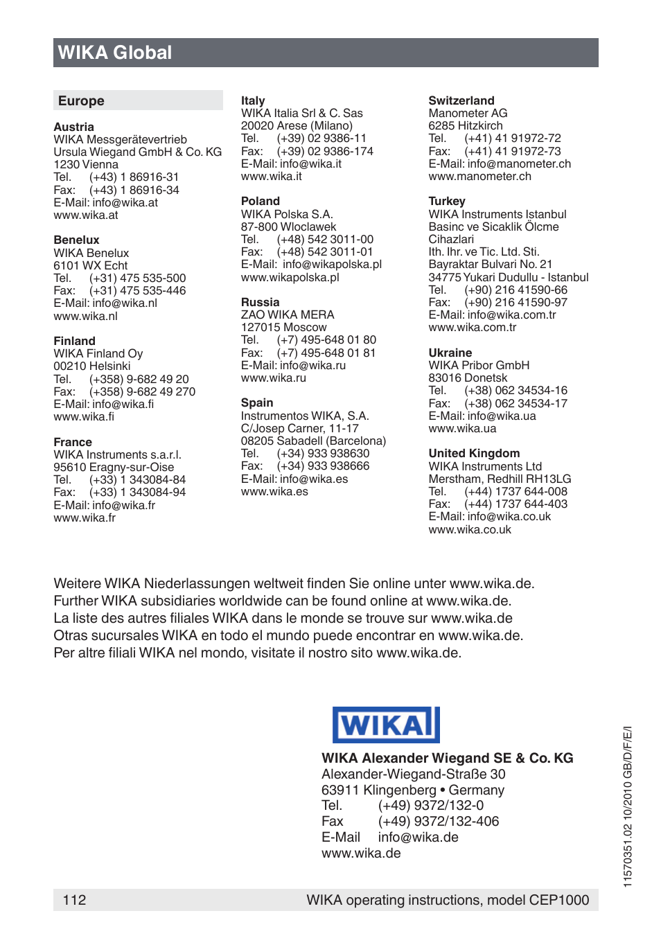 Wika global | WIKA CEP1000 User Manual | Page 112 / 112