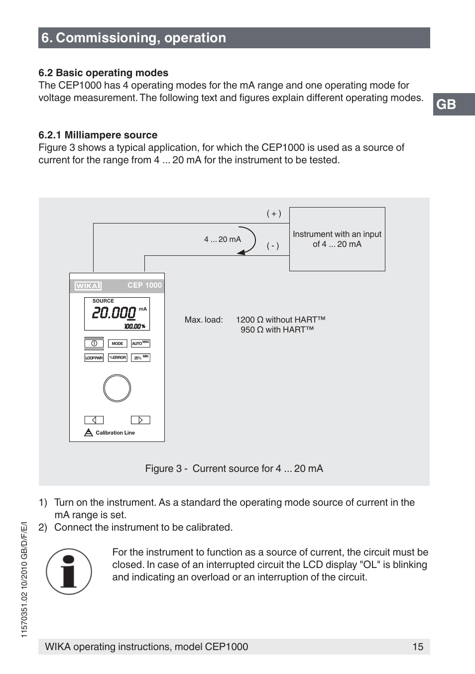 Gb 6. commissioning, operation, Figure 3 - current source for 4 ma | WIKA CEP1000 User Manual | Page 15 / 112