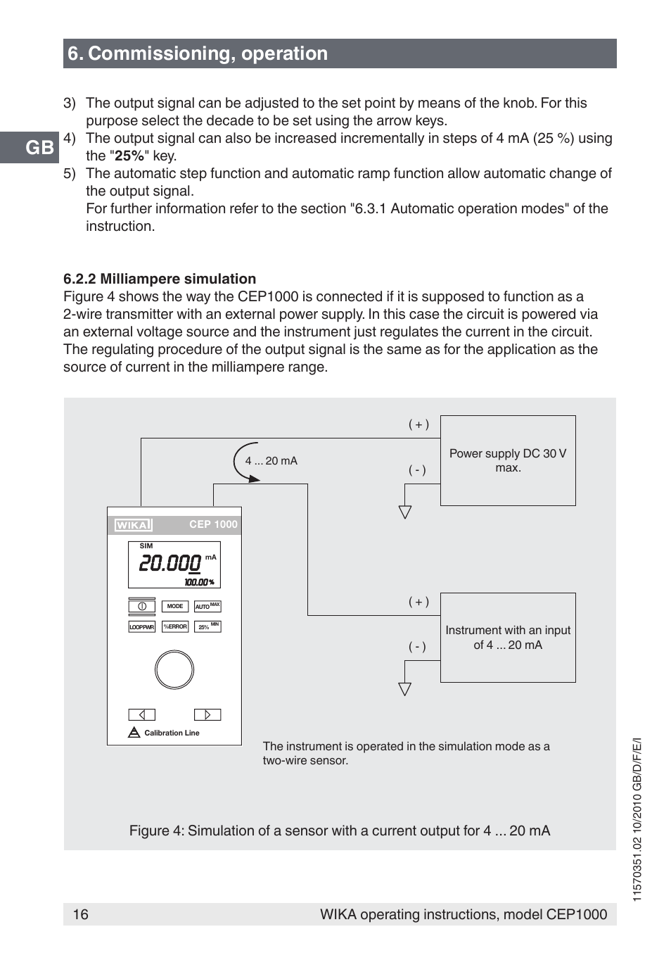 Gb 6. commissioning, operation | WIKA CEP1000 User Manual | Page 16 / 112