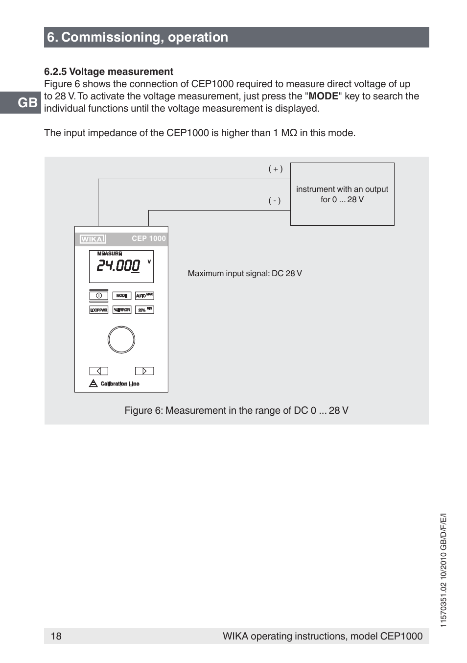 Gb 6. commissioning, operation | WIKA CEP1000 User Manual | Page 18 / 112