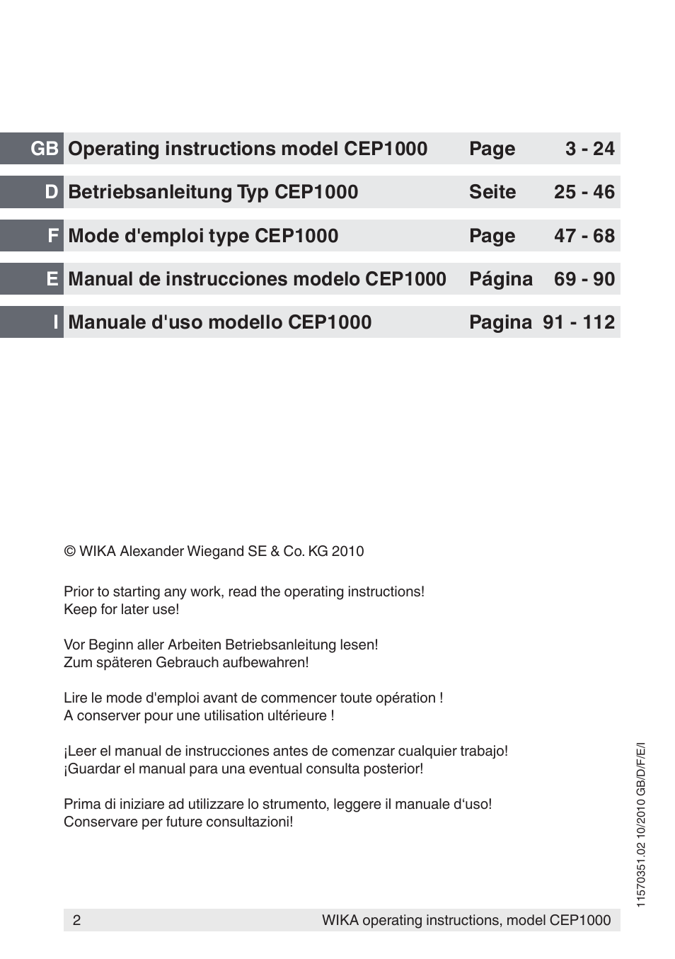 WIKA CEP1000 User Manual | Page 2 / 112
