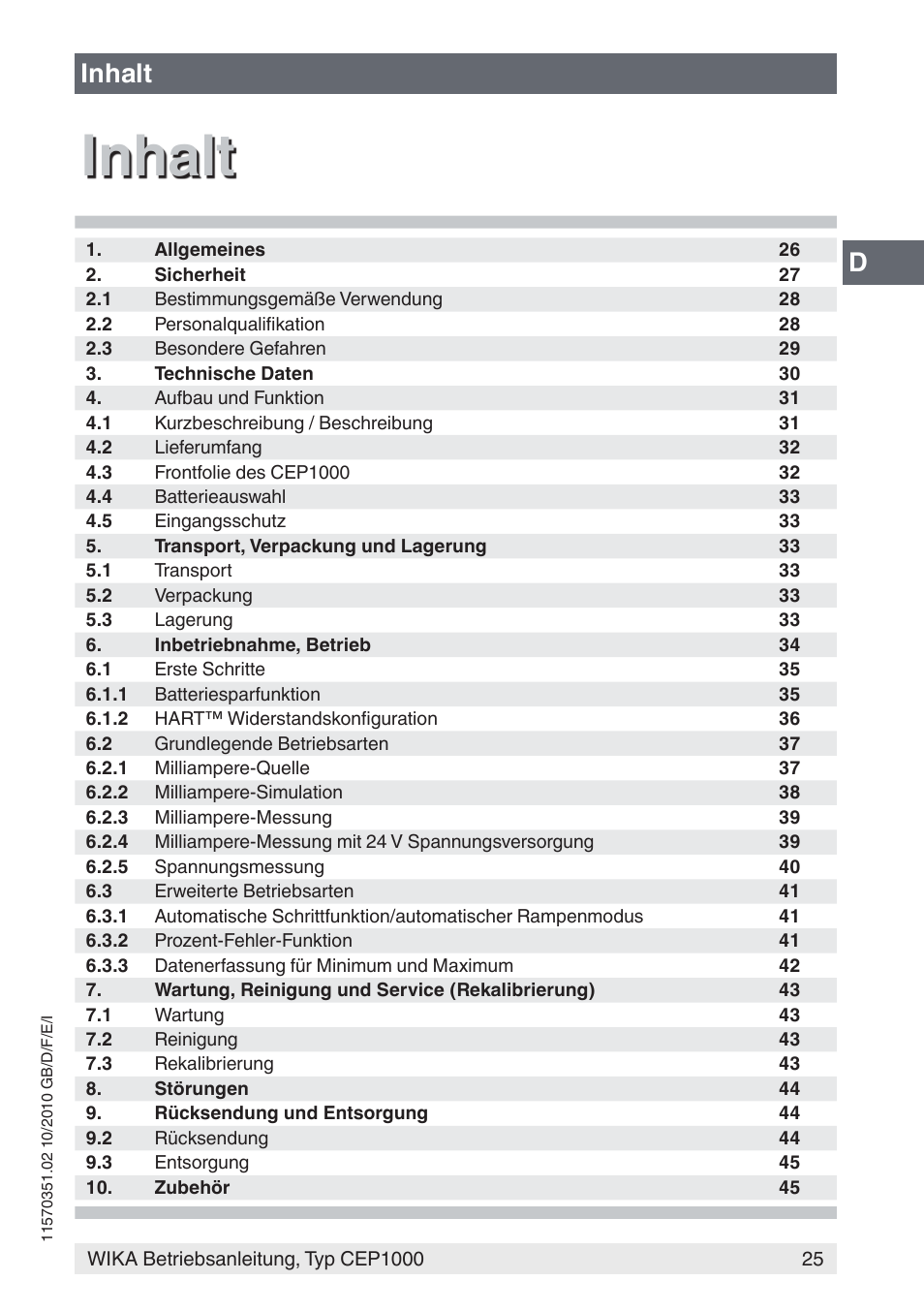 Inhalt | WIKA CEP1000 User Manual | Page 25 / 112