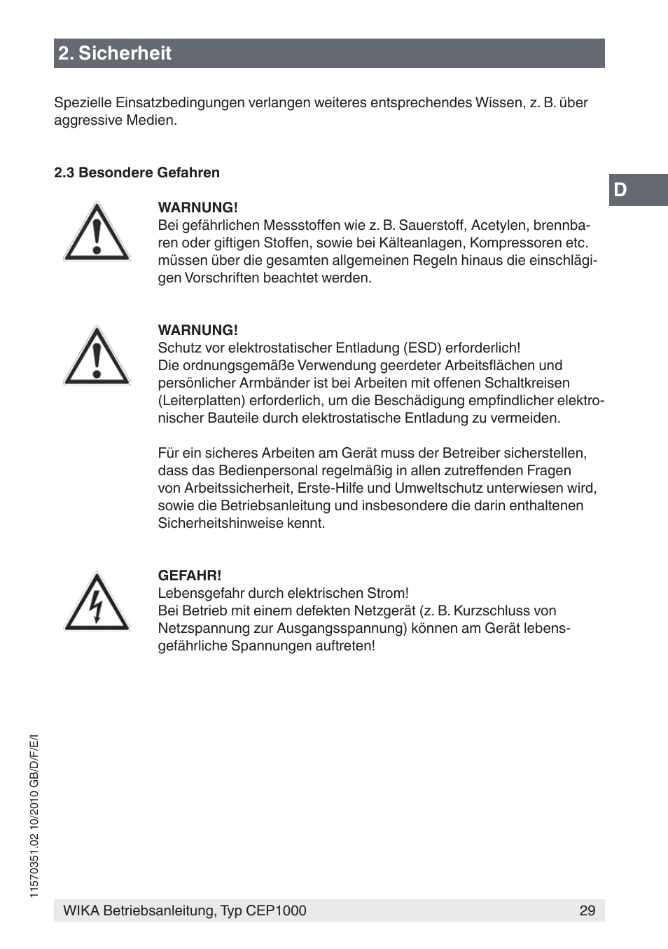 Sicherheit | WIKA CEP1000 User Manual | Page 29 / 112