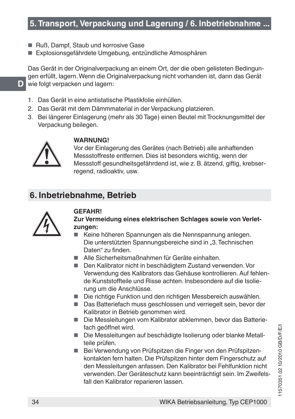 Inbetriebnahme, betrieb | WIKA CEP1000 User Manual | Page 34 / 112