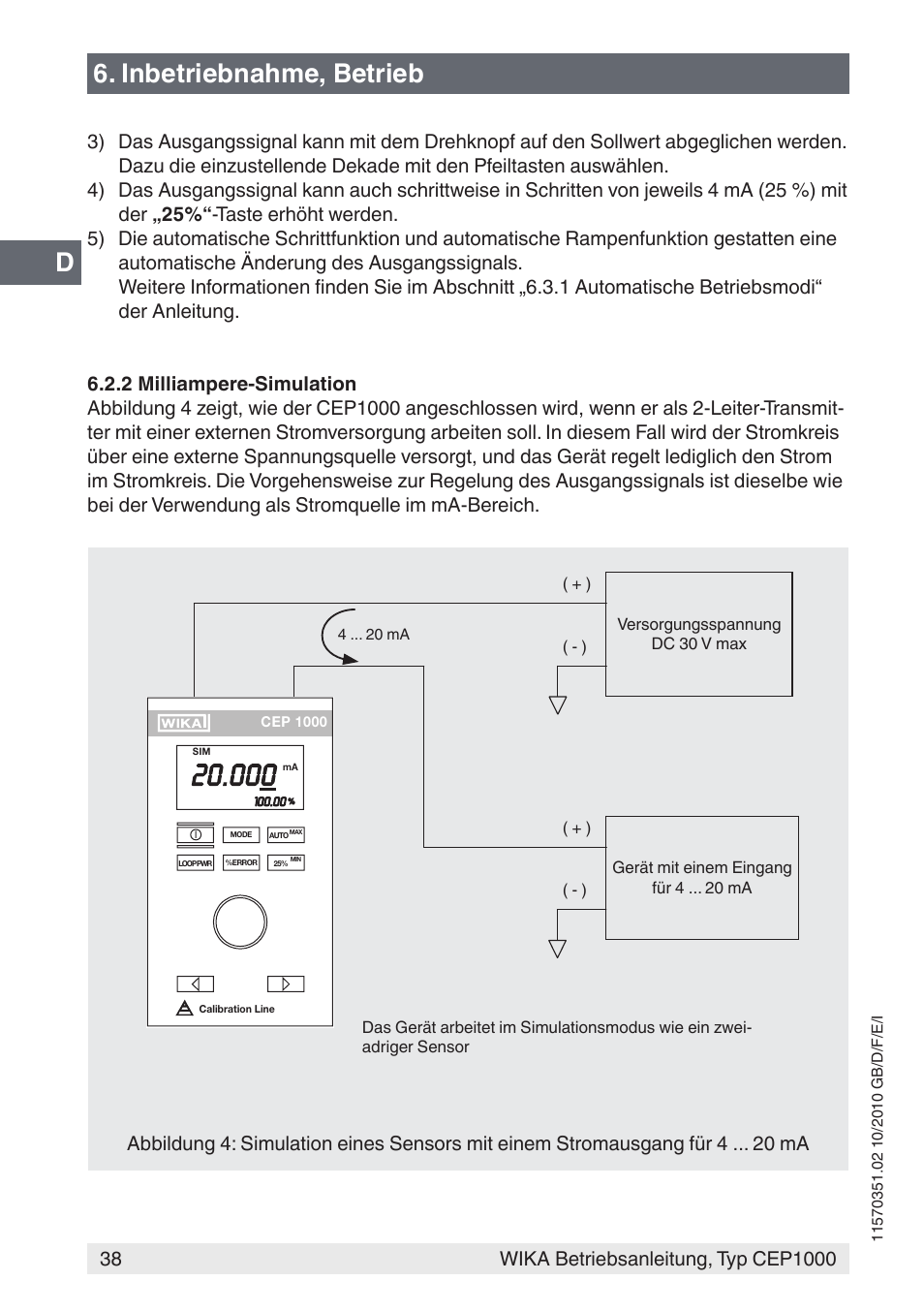 Inbetriebnahme, betrieb | WIKA CEP1000 User Manual | Page 38 / 112