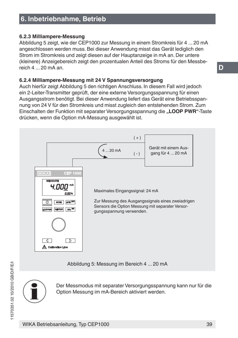 Inbetriebnahme, betrieb | WIKA CEP1000 User Manual | Page 39 / 112