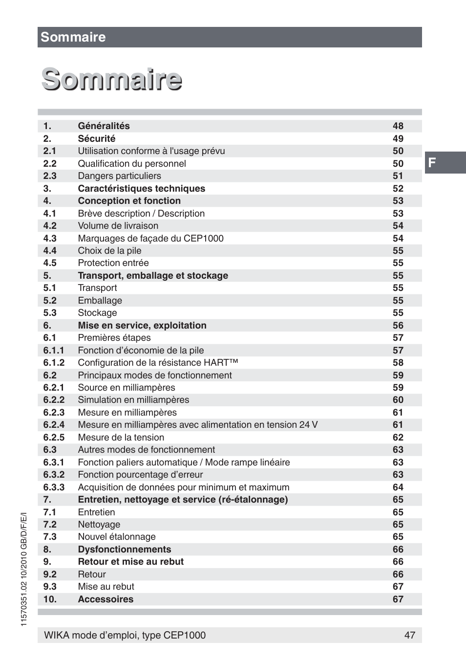 Sommaire | WIKA CEP1000 User Manual | Page 47 / 112