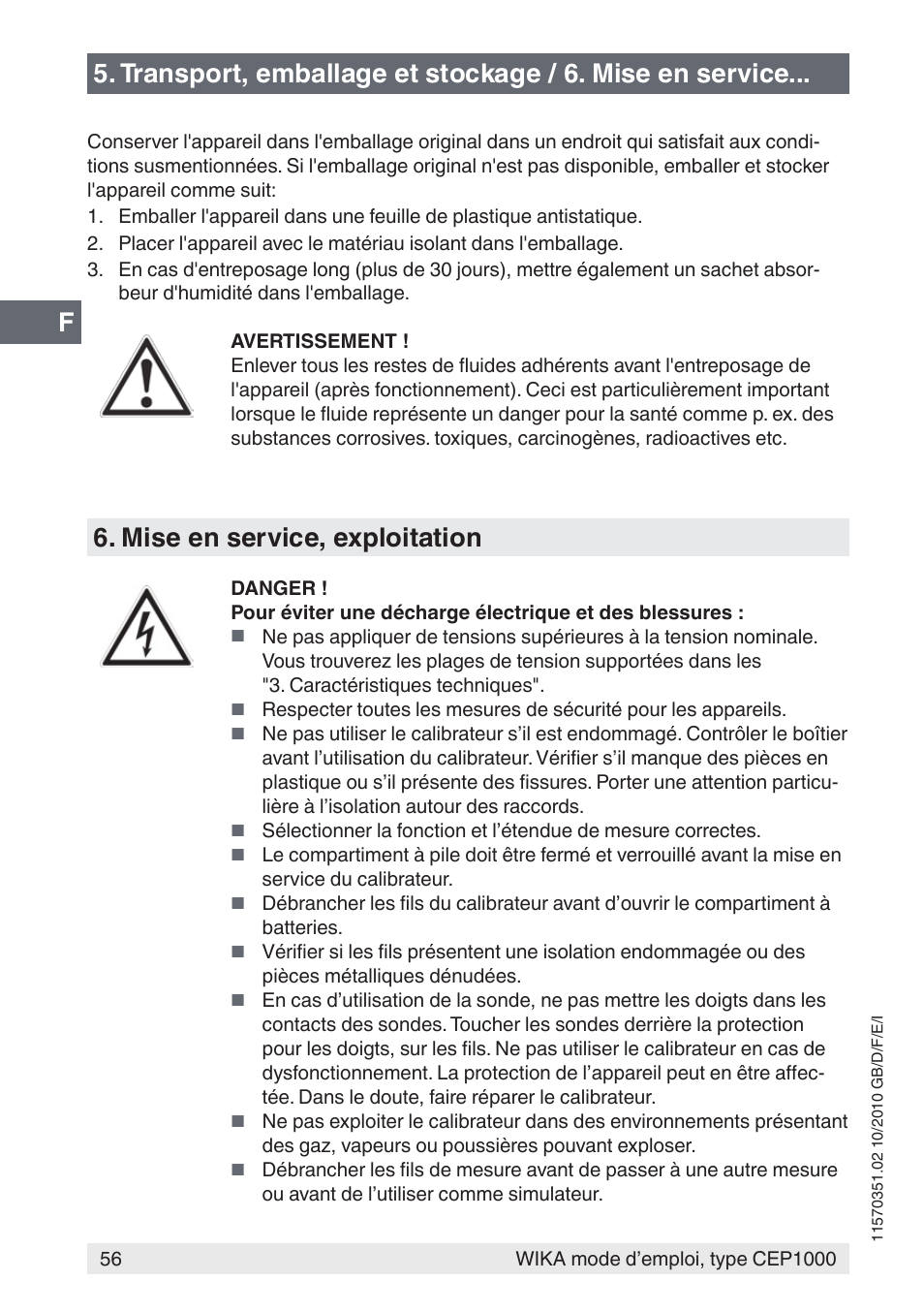 Mise en service, exploitation | WIKA CEP1000 User Manual | Page 56 / 112