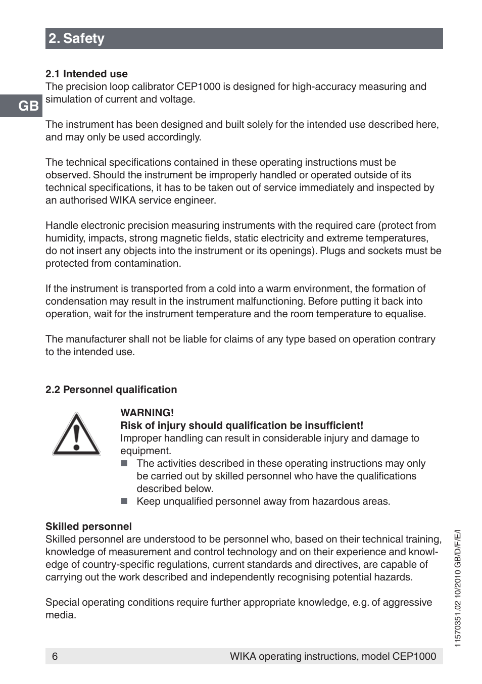 Gb 2. safety | WIKA CEP1000 User Manual | Page 6 / 112