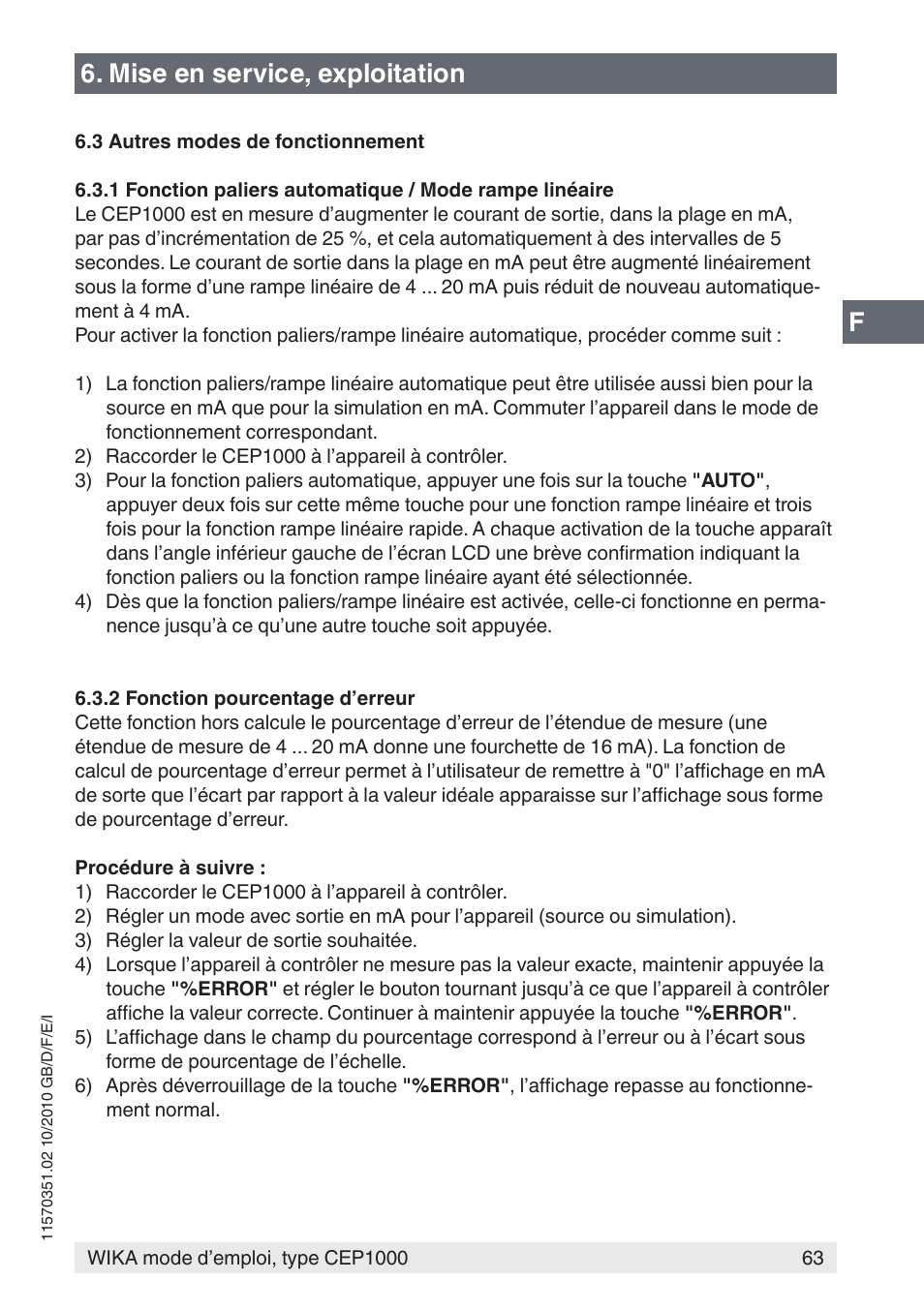 Mise en service, exploitation | WIKA CEP1000 User Manual | Page 63 / 112