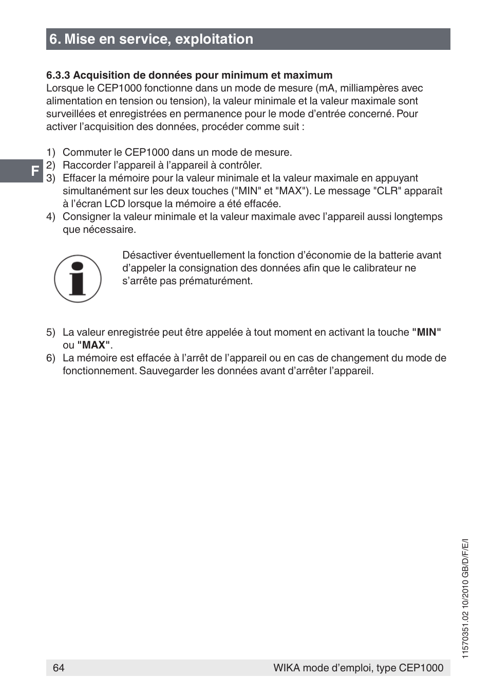 Mise en service, exploitation | WIKA CEP1000 User Manual | Page 64 / 112